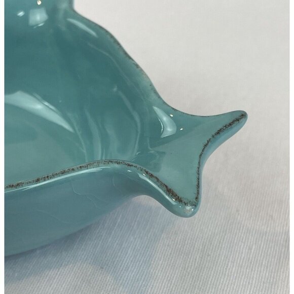 Vintage Fish-Shaped Ceramic Bowls In Aqua Blue Set Of 2 Coastal Nautical - Picture 4 of 11